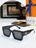 LV Glasses - Glossy Black Chunky Square Gold LV Logo Dark Gray Lenses