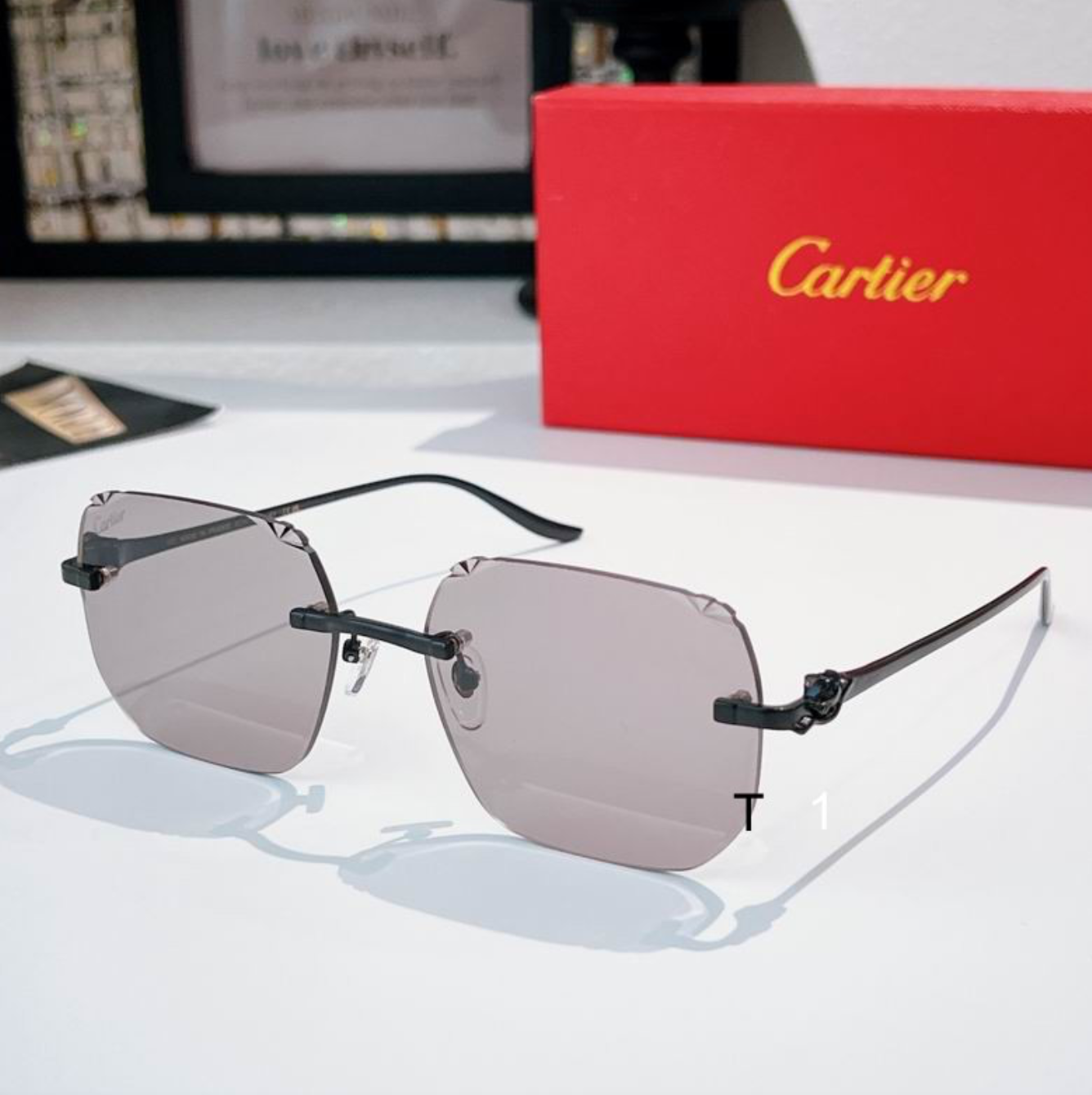 Crtir Glasses - Rimless Oversized Square Dark Gray Black Gunmetal