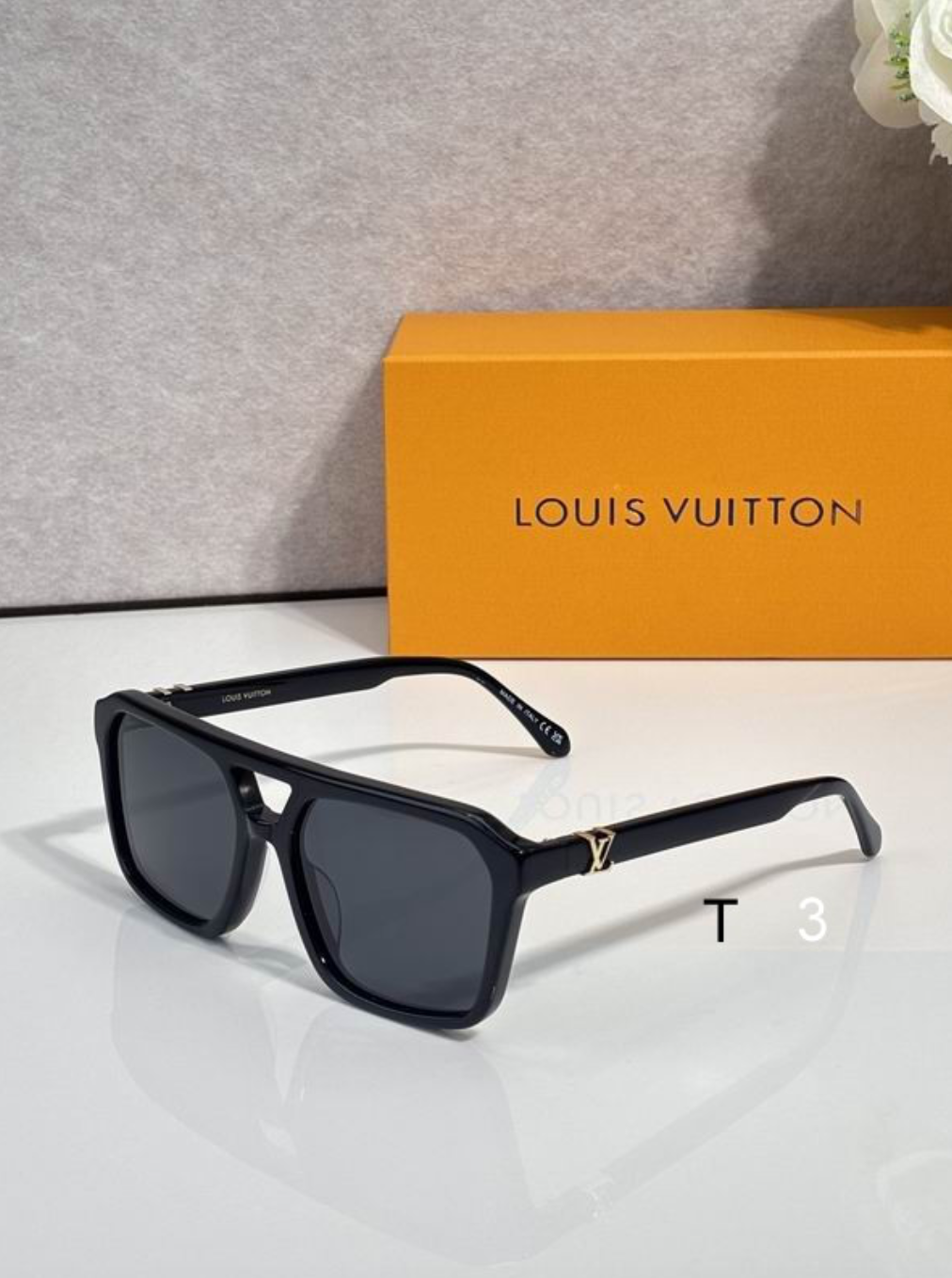 LV Glasses - Black Double-Bridge Square Gold LV Hinge Dark Smoke Lenses
