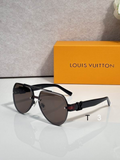 LV Glasses - Black Metal Rimless Aviator Red Accent LV Hinge Dark Lenses