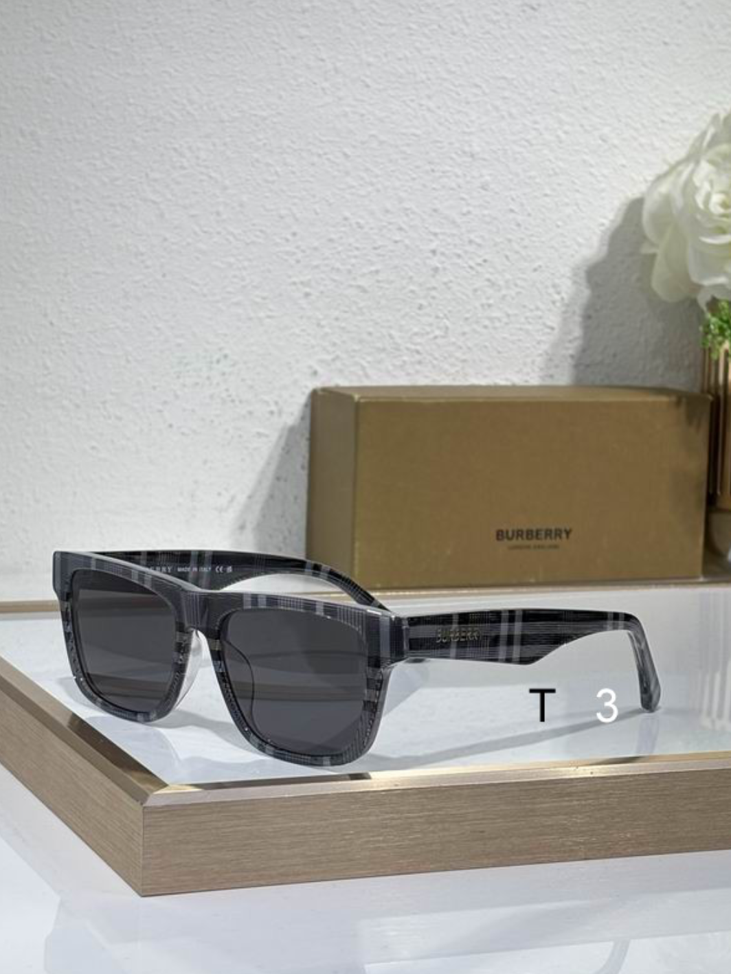 Burbry Glasses - Dark Check Pattern Square Sunglasses