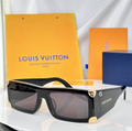 LV Glasses - Black Wide Rectangle Millionaire Style Gold Hardware Dark Lenses