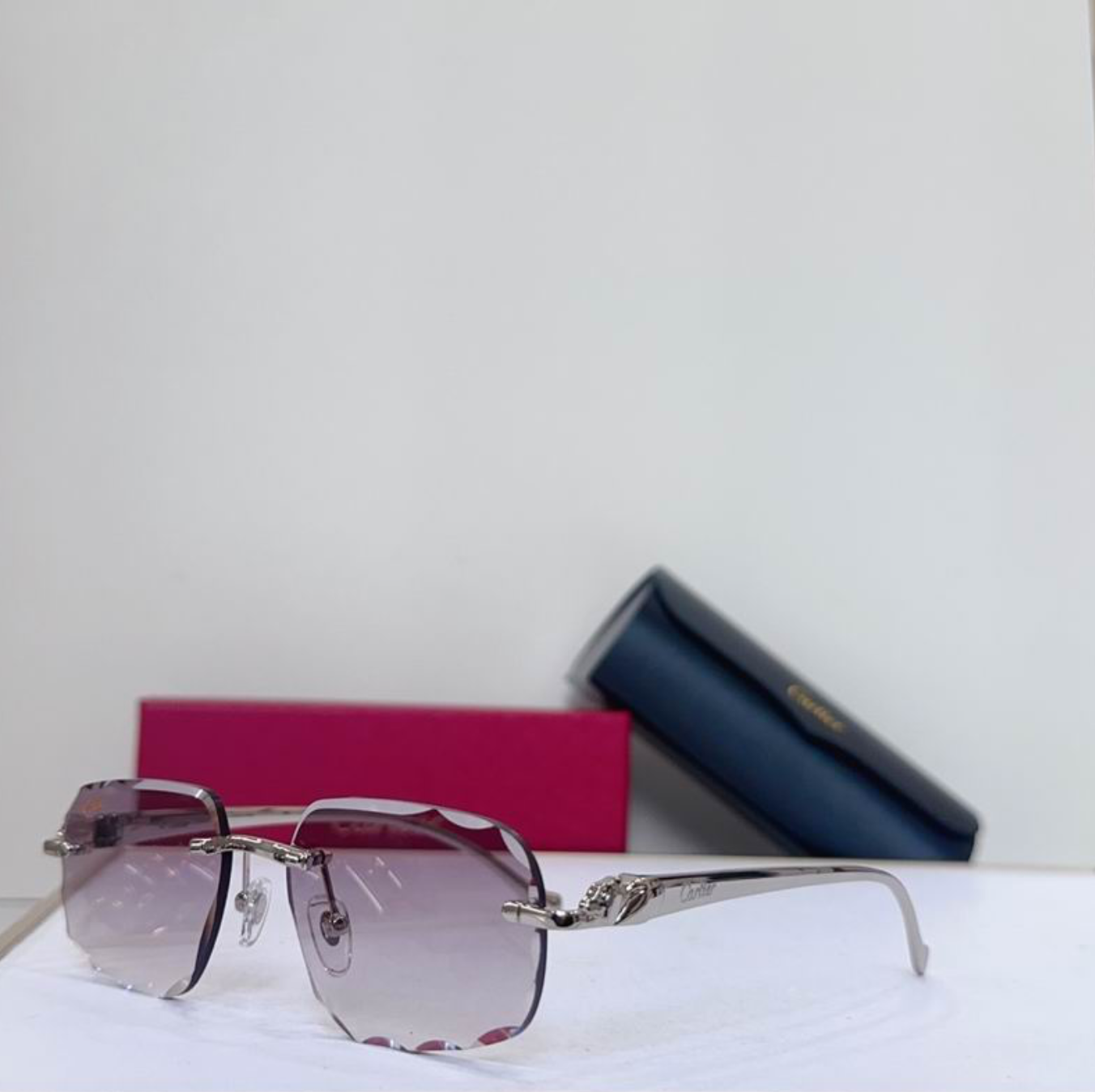 Crtir Glasses - Rimless Square Pink Mauve Silver Panther
