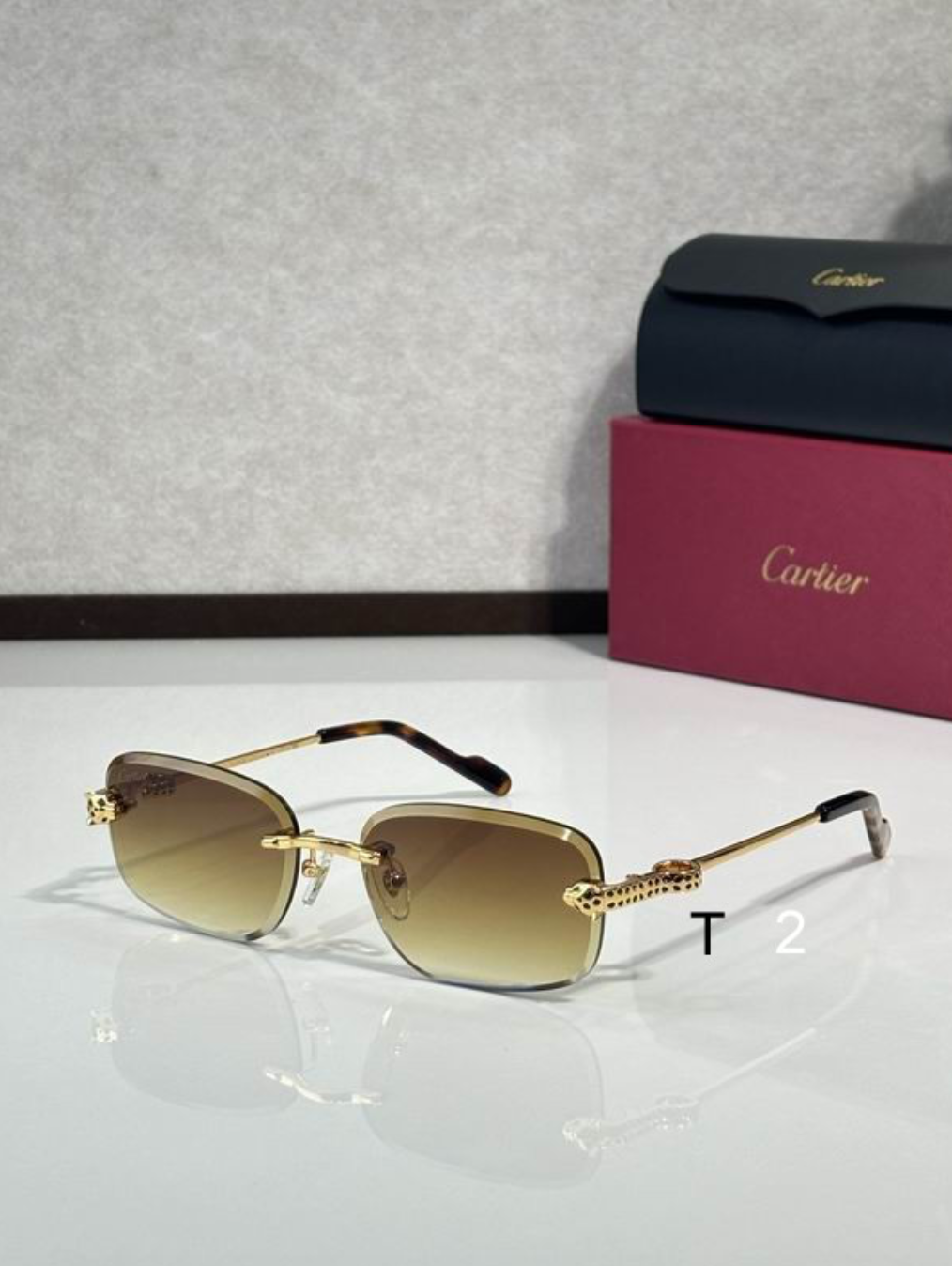 Crtir Glasses - Rimless Rectangular Brown Gradient Gold Detailed Panther