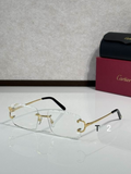Crtir Glasses - Rimless Rectangular Clear Lens Gold Panther Arms