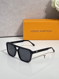 LV Glasses - Black Double-Bridge Square Silver LV Hinge Dark Smoke Lenses