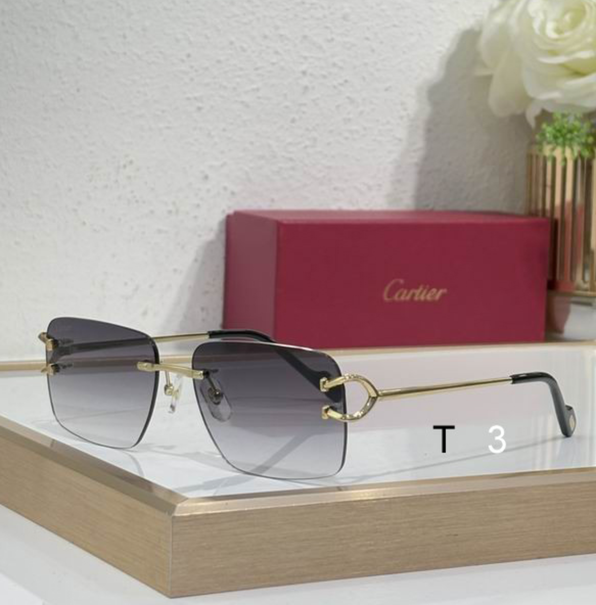 Crtir Glasses - Rimless Rectangular Wide Gray Gradient Gold C Hardware