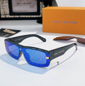 LV Glasses - Black Cyclops Shield LV Monogram Electric Blue Mirror Lenses