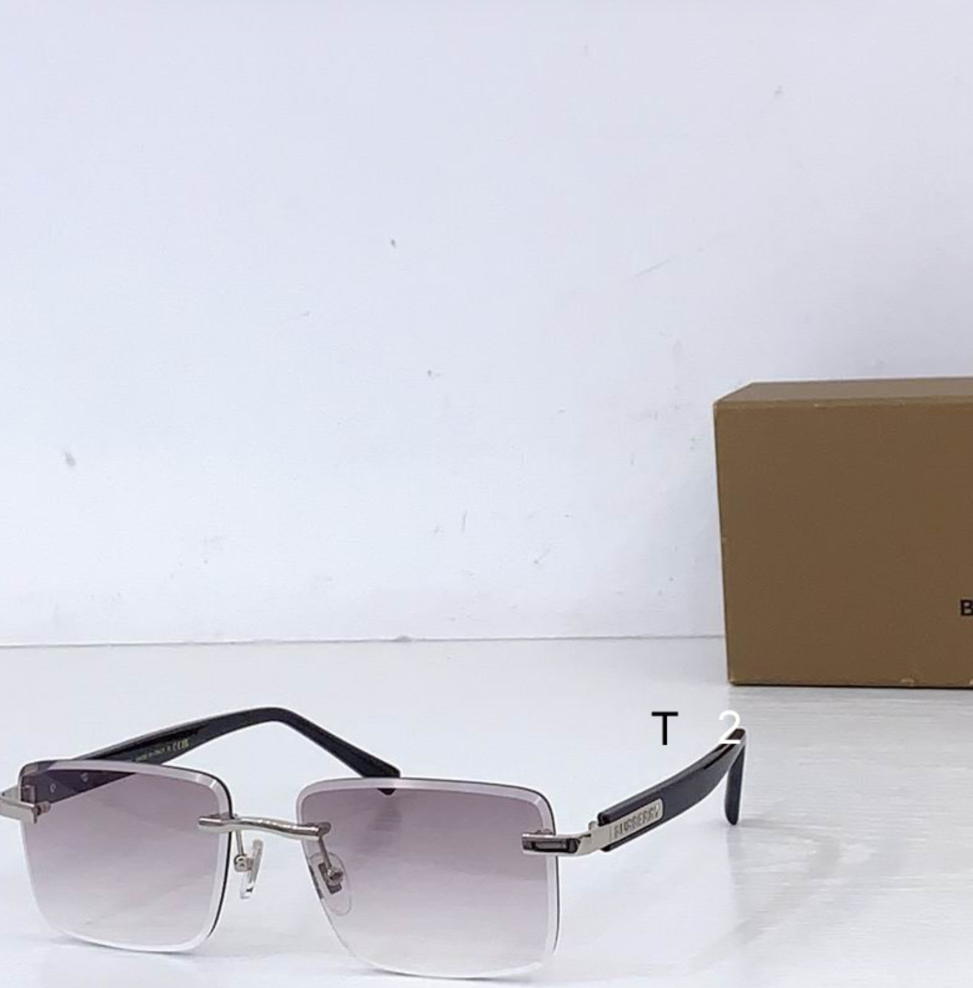 Burbry Glasses - Rimless Square Sunglasses Gradient Lavender Lens Silver Frame
