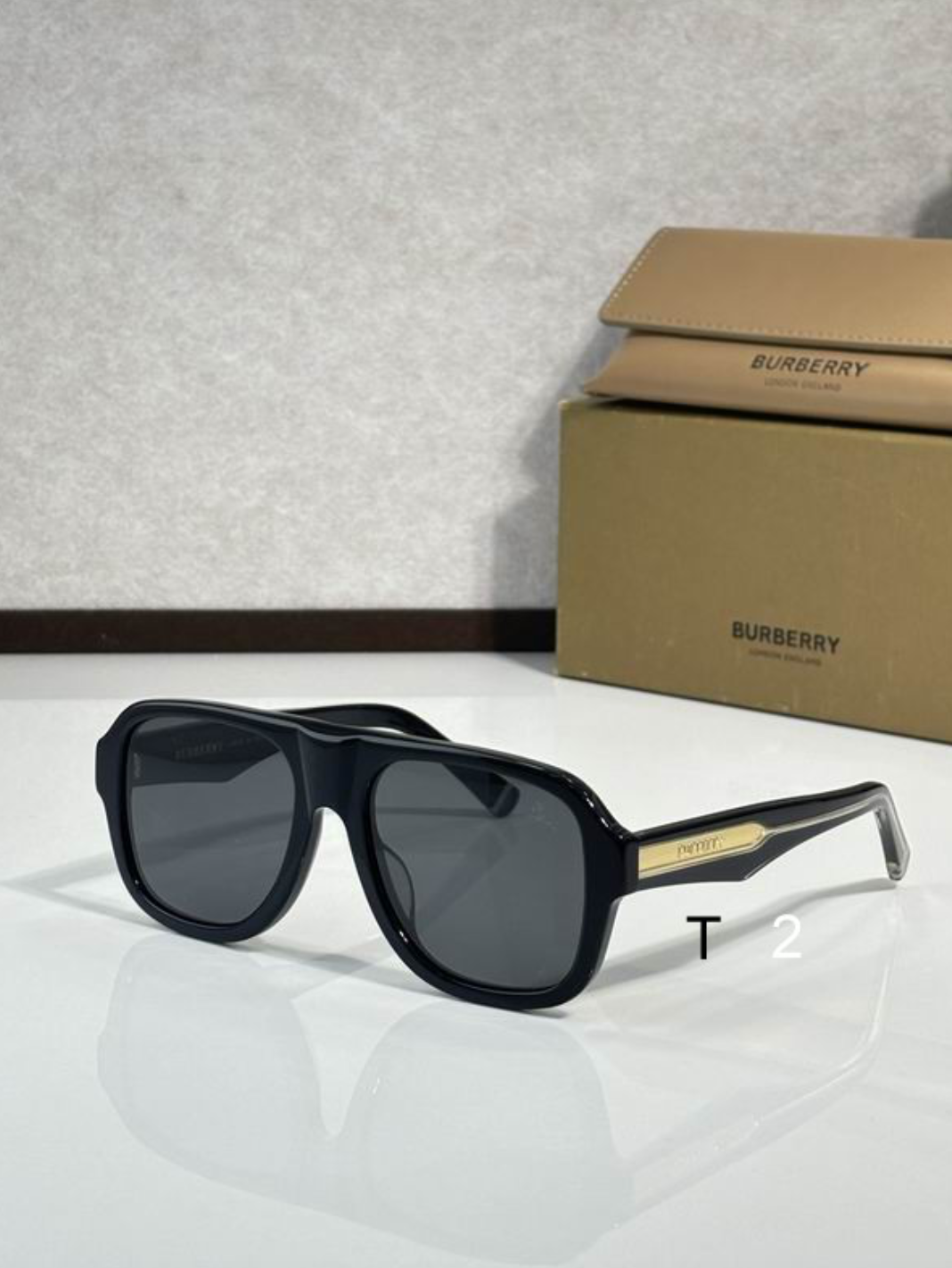 Burbry Glasses - Black Pilot Sunglasses Gold Accent Arms