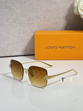 LV Glasses - Gold Frameless Square LV Monogram Brown Gradient Crystal Flower Lenses