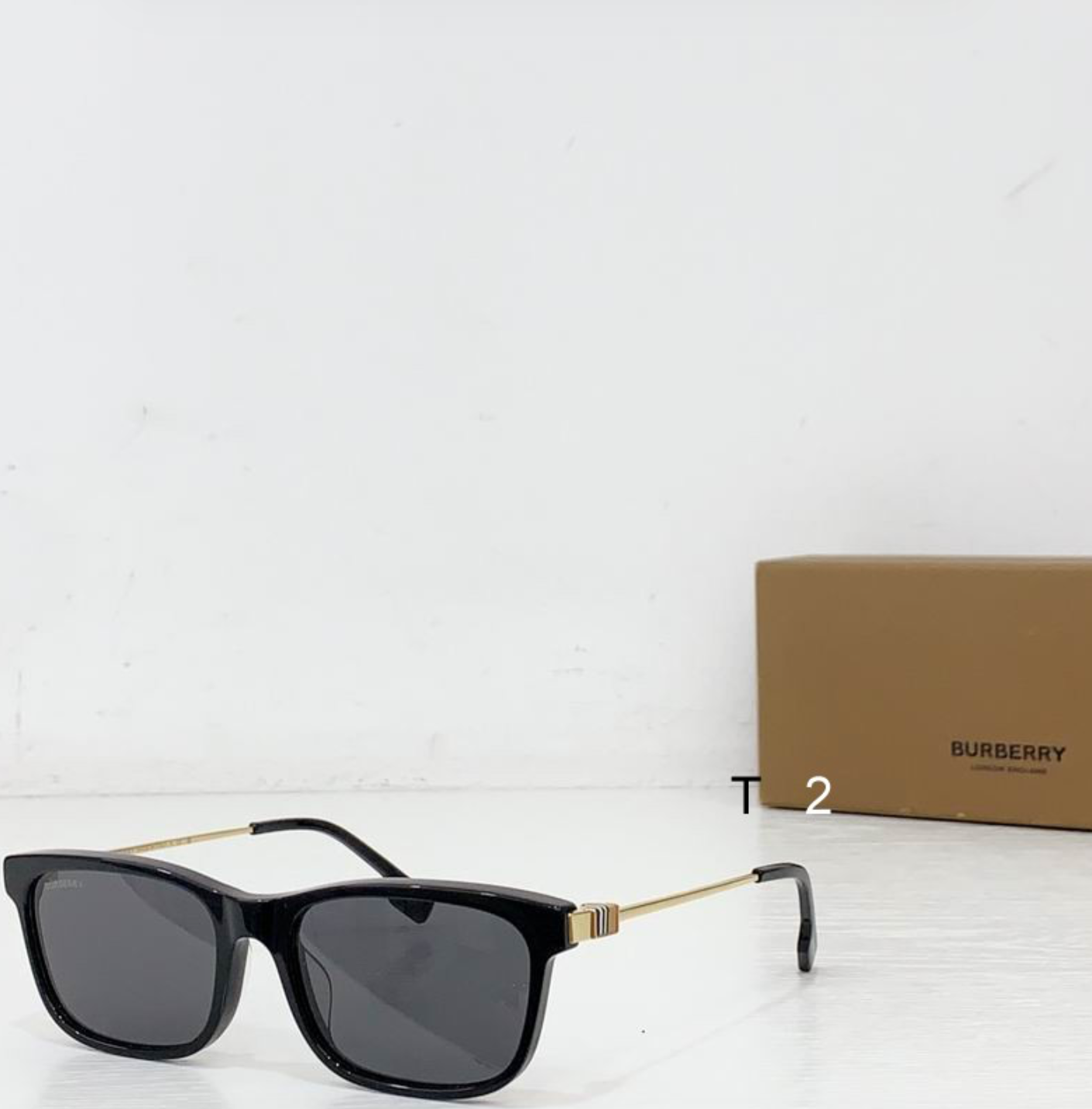 Burbry Glasses - Black Square Sunglasses Gold Metal Temples Stripe Hinge