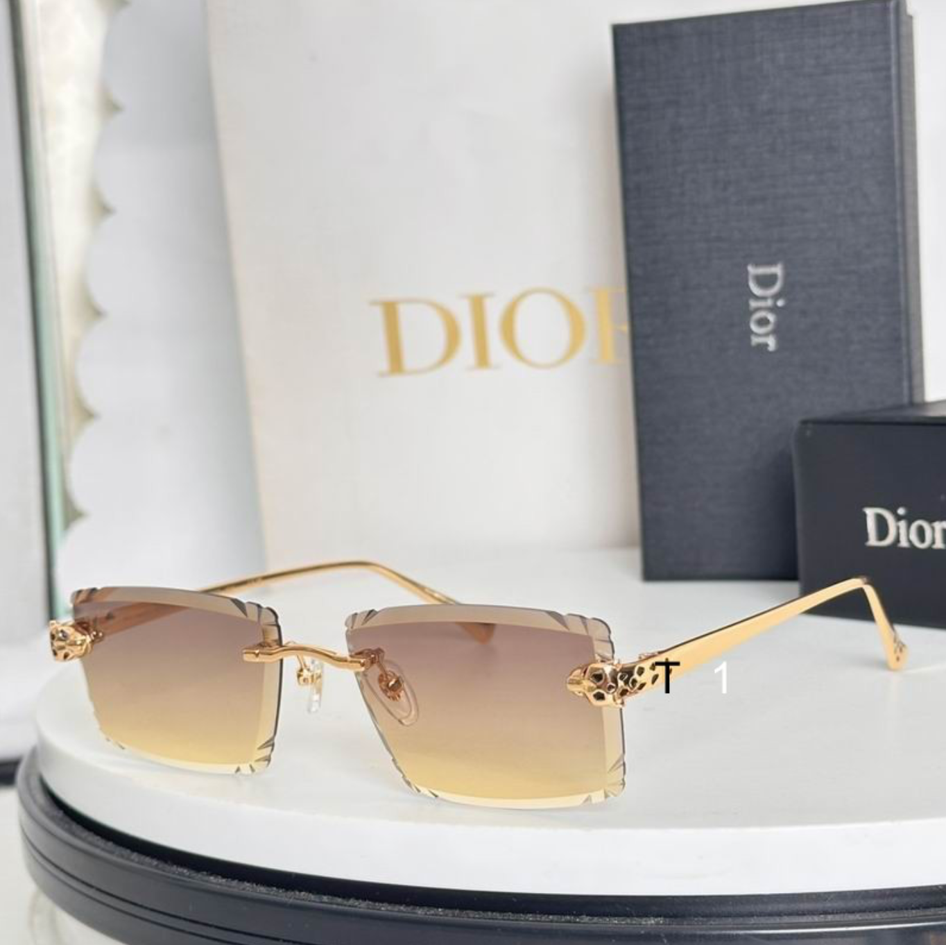Dr Glasses - Gold Rimless Square with Panther Hardware and Gradient Golden Honey Lenses