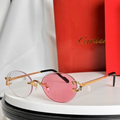 Crtir Glasses - Rimless Oval Round Pink Lens Gold C Hardware
