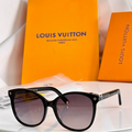 LV Glasses - Black Oversized Cat-Eye LV Monogram Temple Gradient Purple Gray Lenses