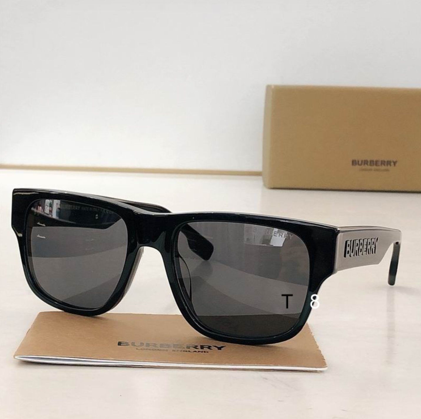 Burbry Glasses - Black Square Sunglasses Logo Temple