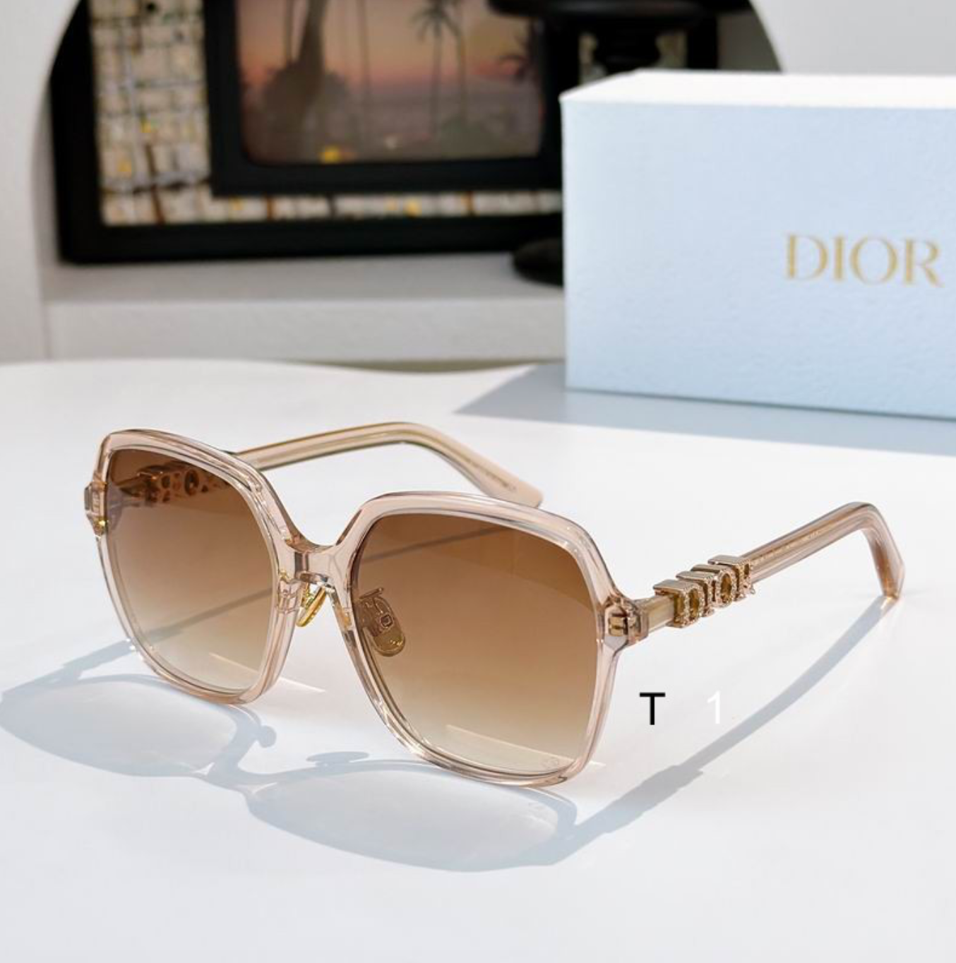 Dr Glasses - Oversized Square Champagne Frame with Crystal DIOR Letters