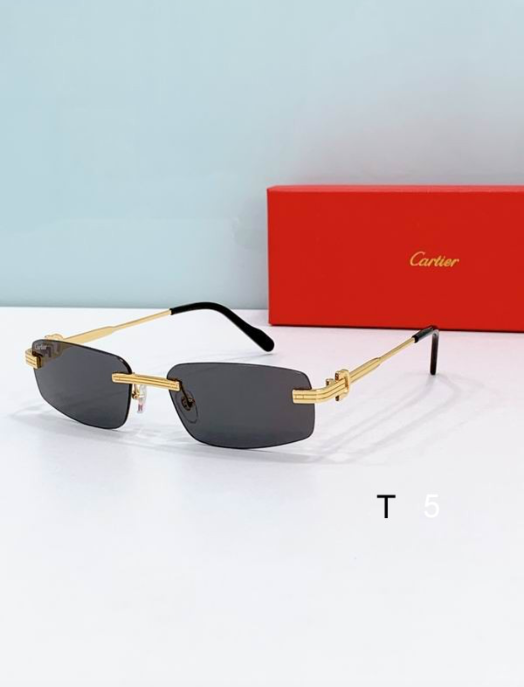 Crtir Glasses - Rimless Rectangular Solid Black Gold C-Bar Arms