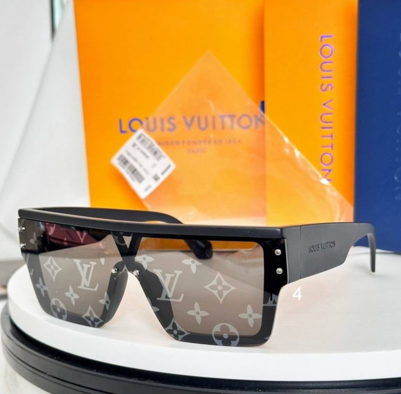 LV Glasses - Black Matte Cyclops Shield V-Cut LV Monogram Silver Mirror Lenses