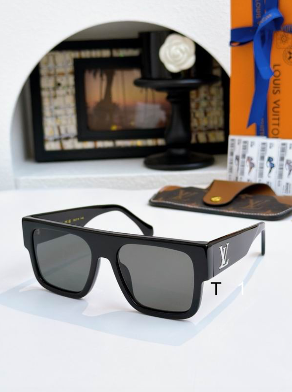 LV Glasses - Black Chunky Square Silver LV Logo Temple Dark Smoke Lenses