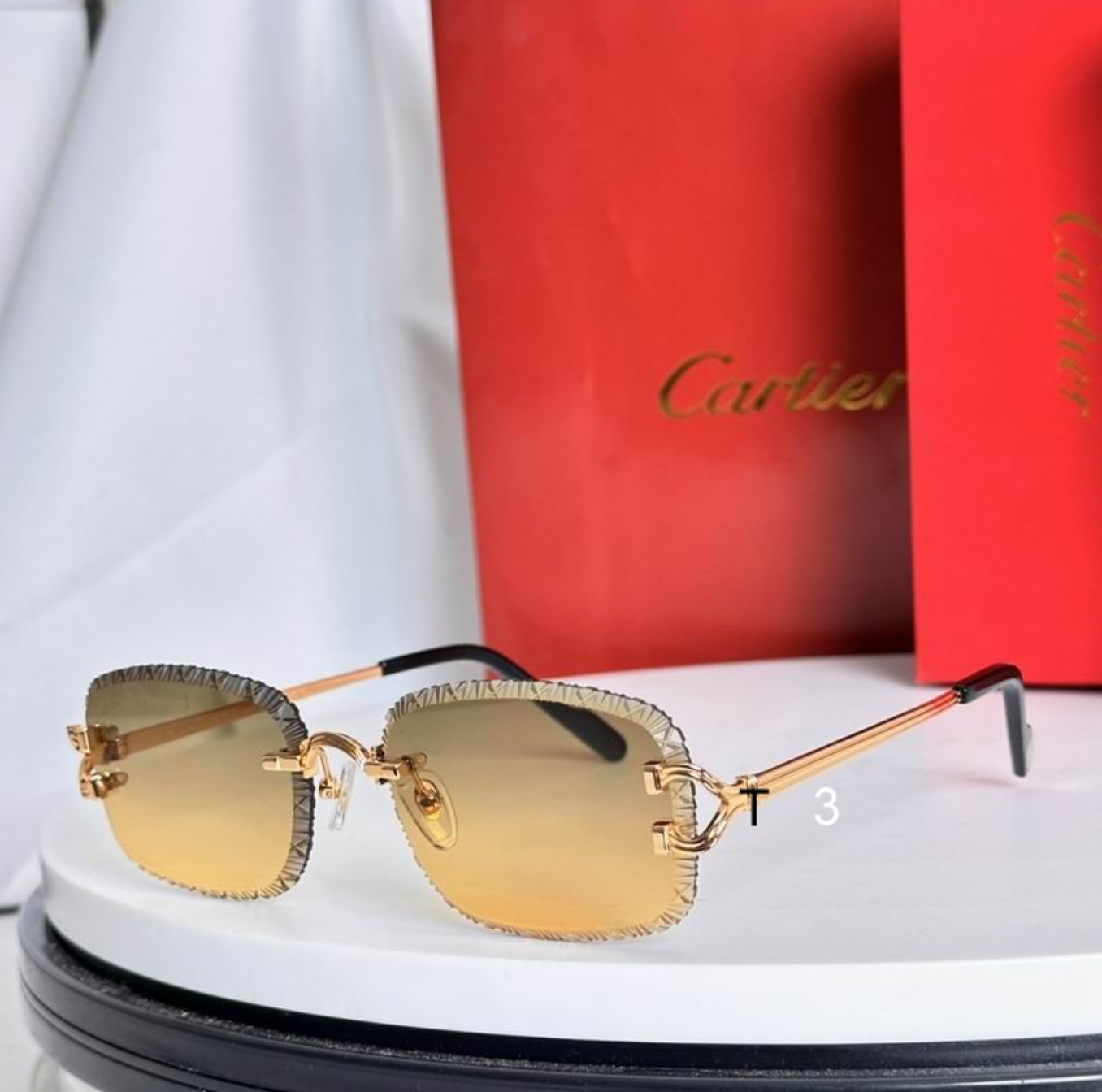 Crtir Glasses - Rimless Octagonal Diamond-Cut Edge Yellow Amber Gradient Gold C Hardware