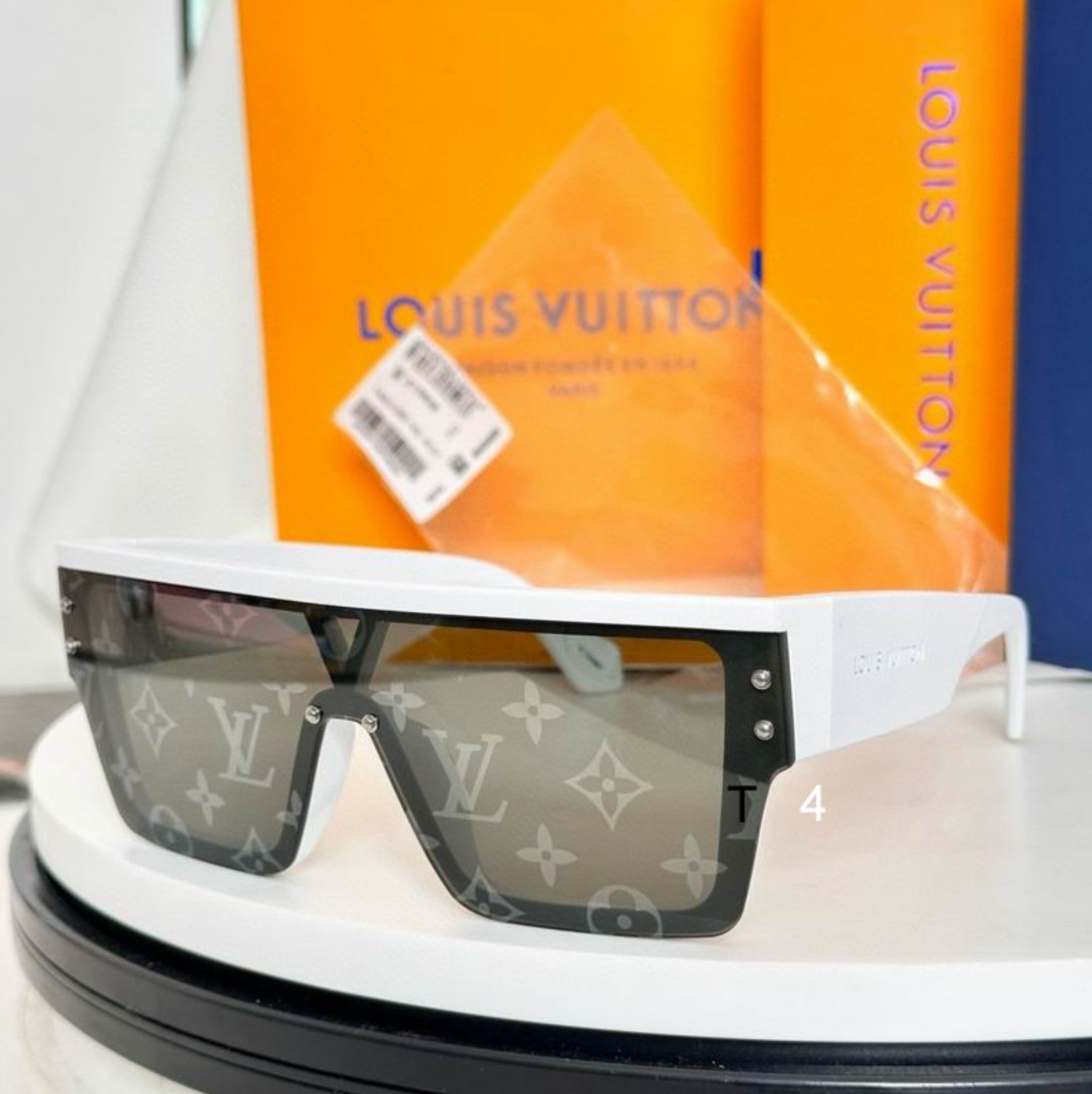 LV Glasses - White Black Shield Visor LV Monogram Embossed Dark Lenses