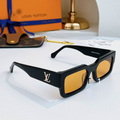 LV Glasses - Black Flat-Top Rectangle Gold LV Logo Amber Lenses