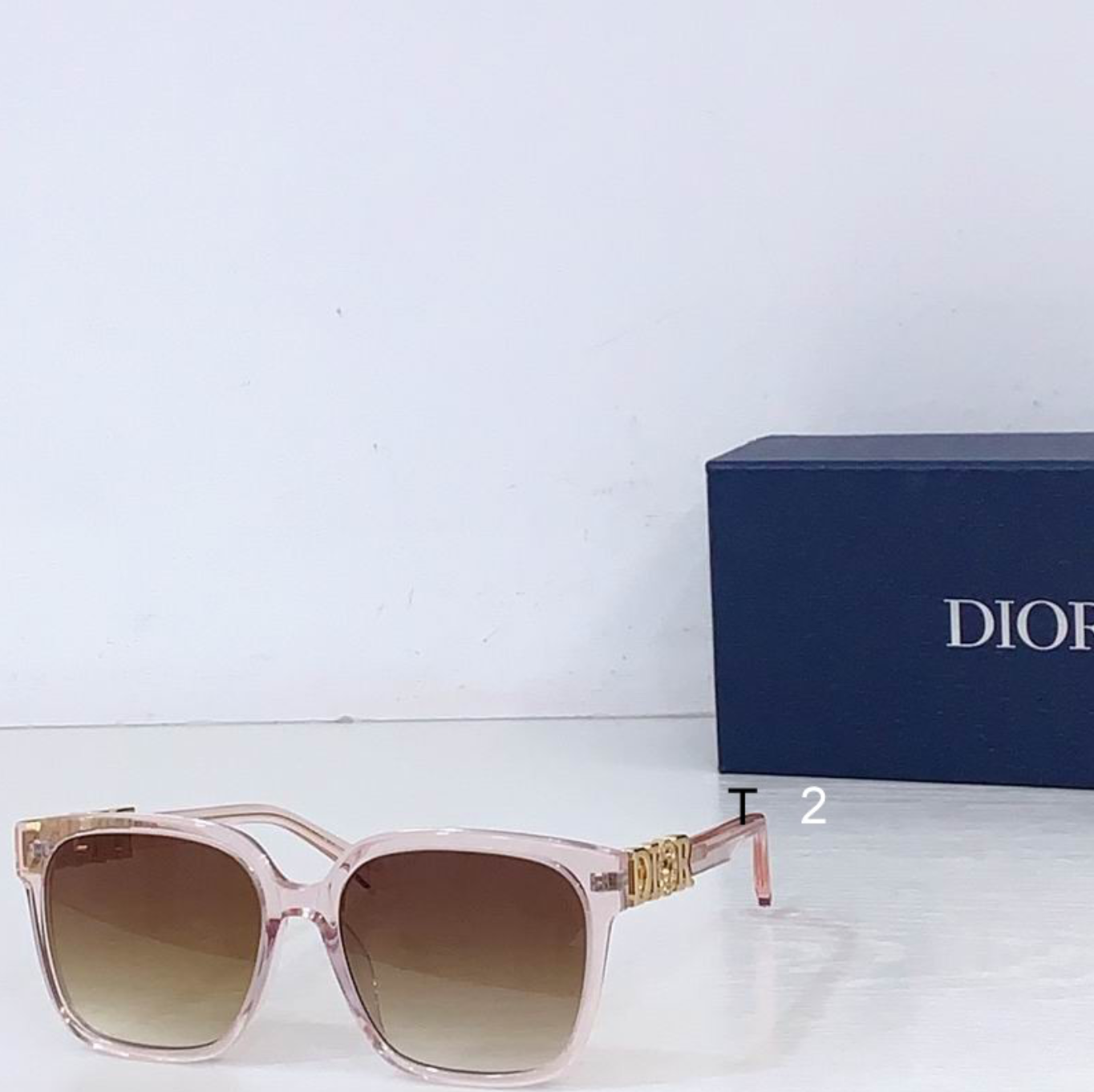 Dr Glasses - Clear Pink Oversized Square with Gradient Brown Lenses and Gold Diamond-Studded DIOR Temples