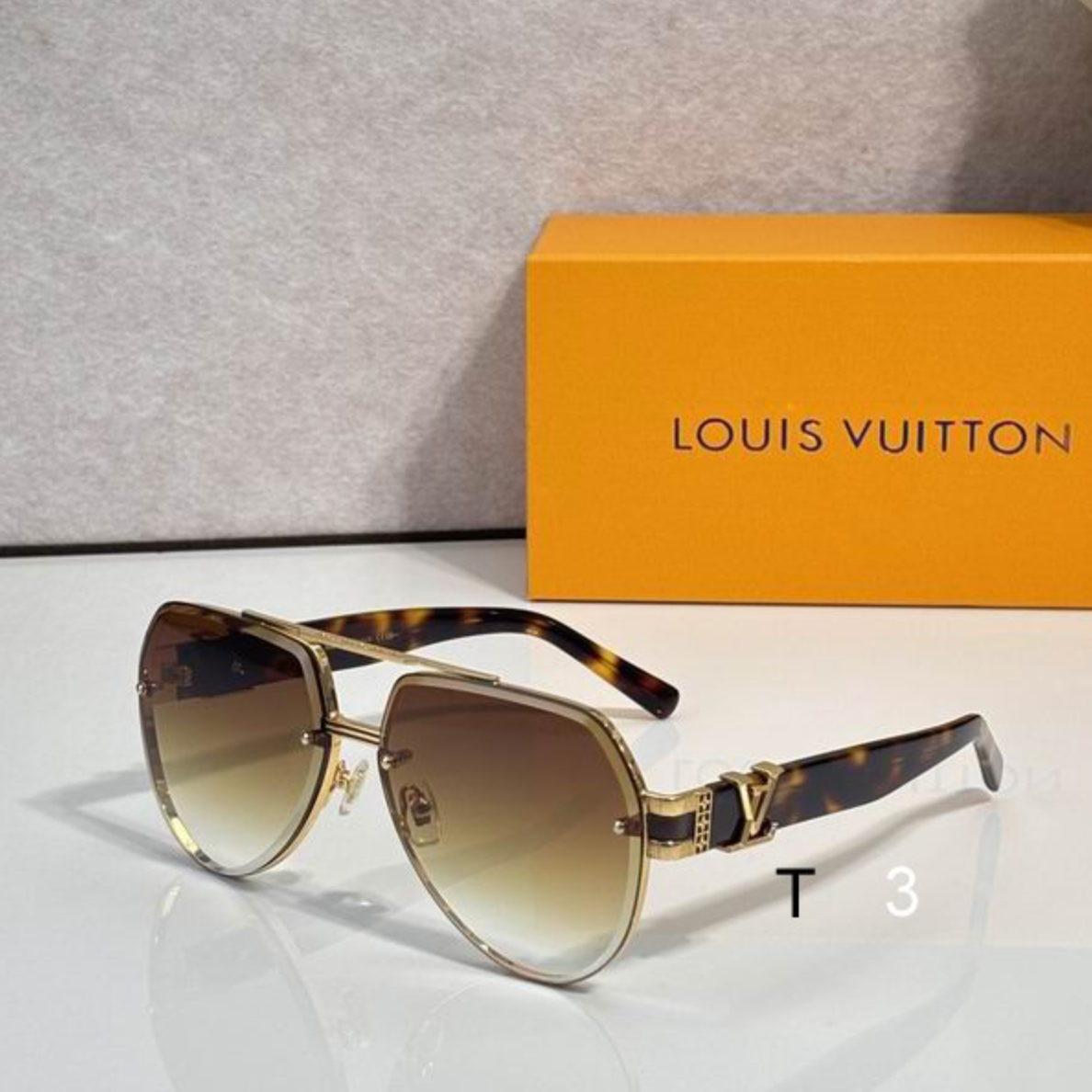 LV Glasses - Gold Metal Rimless Aviator Tortoise Temple Brown Gradient Lenses