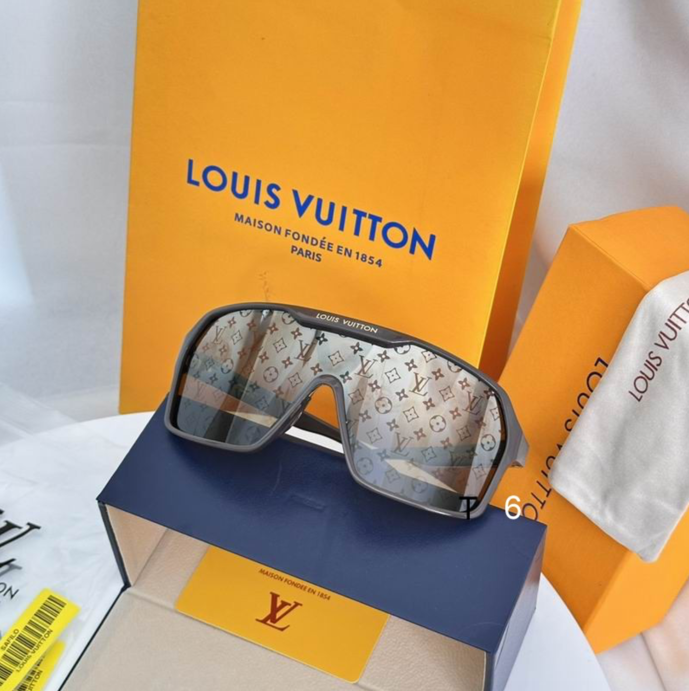LV Glasses - Black Shield Visor LV Monogram Mirror Lenses