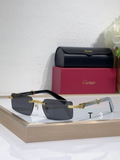 Crtir Glasses - Rimless Rectangular Dark Gray Gold Ribbed Gray Blue Arms