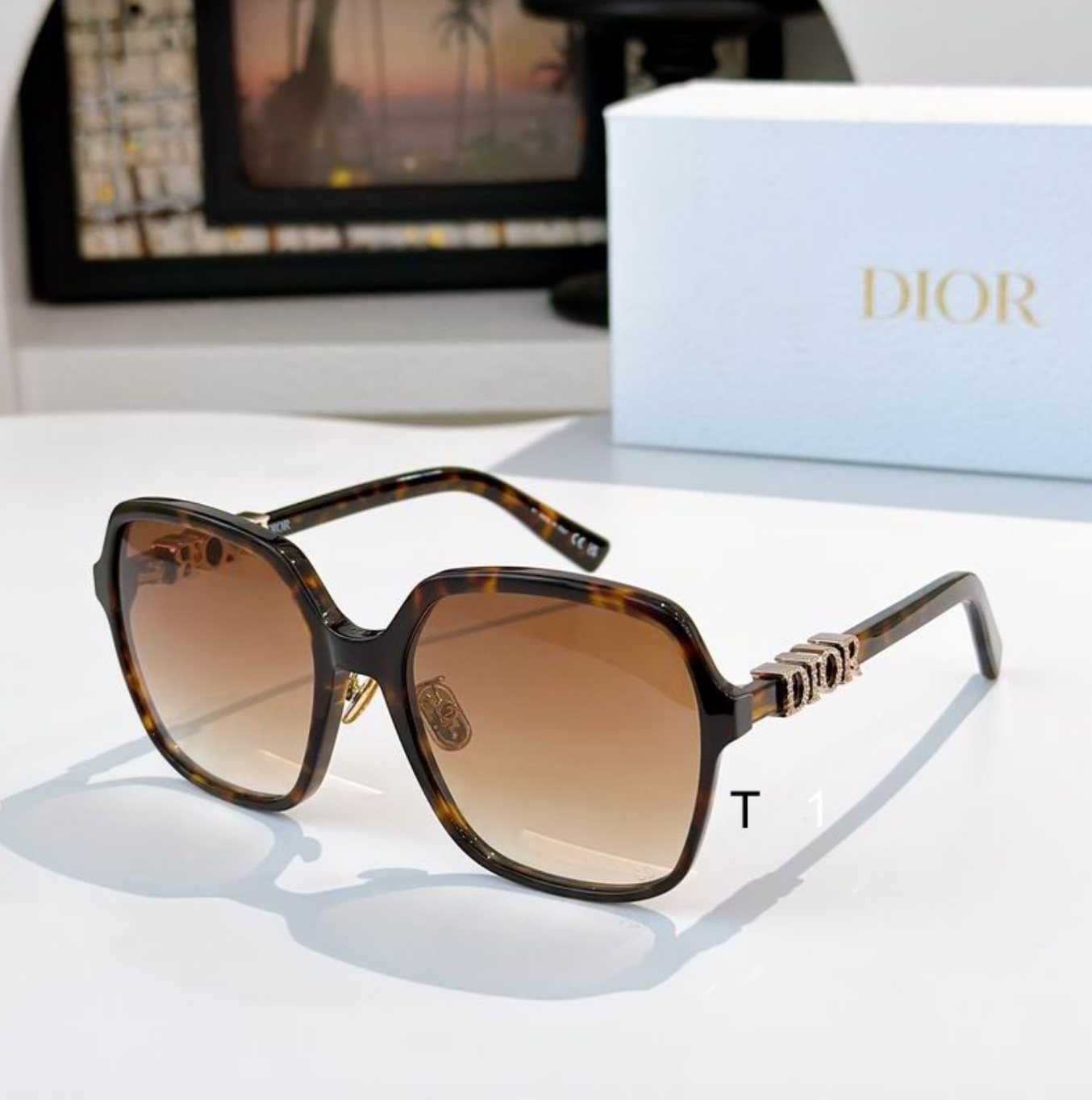 Dr Glasses - Oversized Square Tortoiseshell Frame with Crystal DIOR Letters