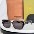 Burbry Glasses - Gray Check Pattern Square Sunglasses Gold TB Monogram
