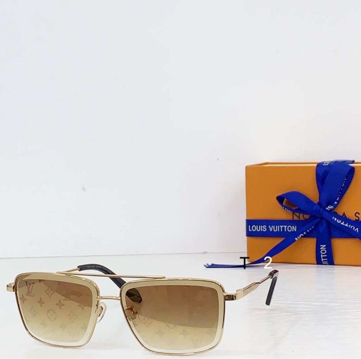 LV Glasses - Gold Double-Bridge Square LV Monogram Brown Gradient Lenses