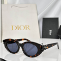 Dr Glasses - Tortoiseshell Small Oval with Blue-Gray Lenses and Black Flower Bead Hinge Decoration