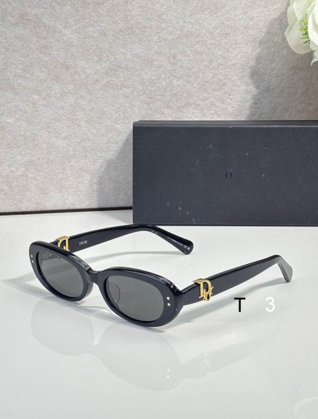 Dr Glasses - Black Small Oval with Dark Gray Lenses and Gold CD Logo Temple Hardware