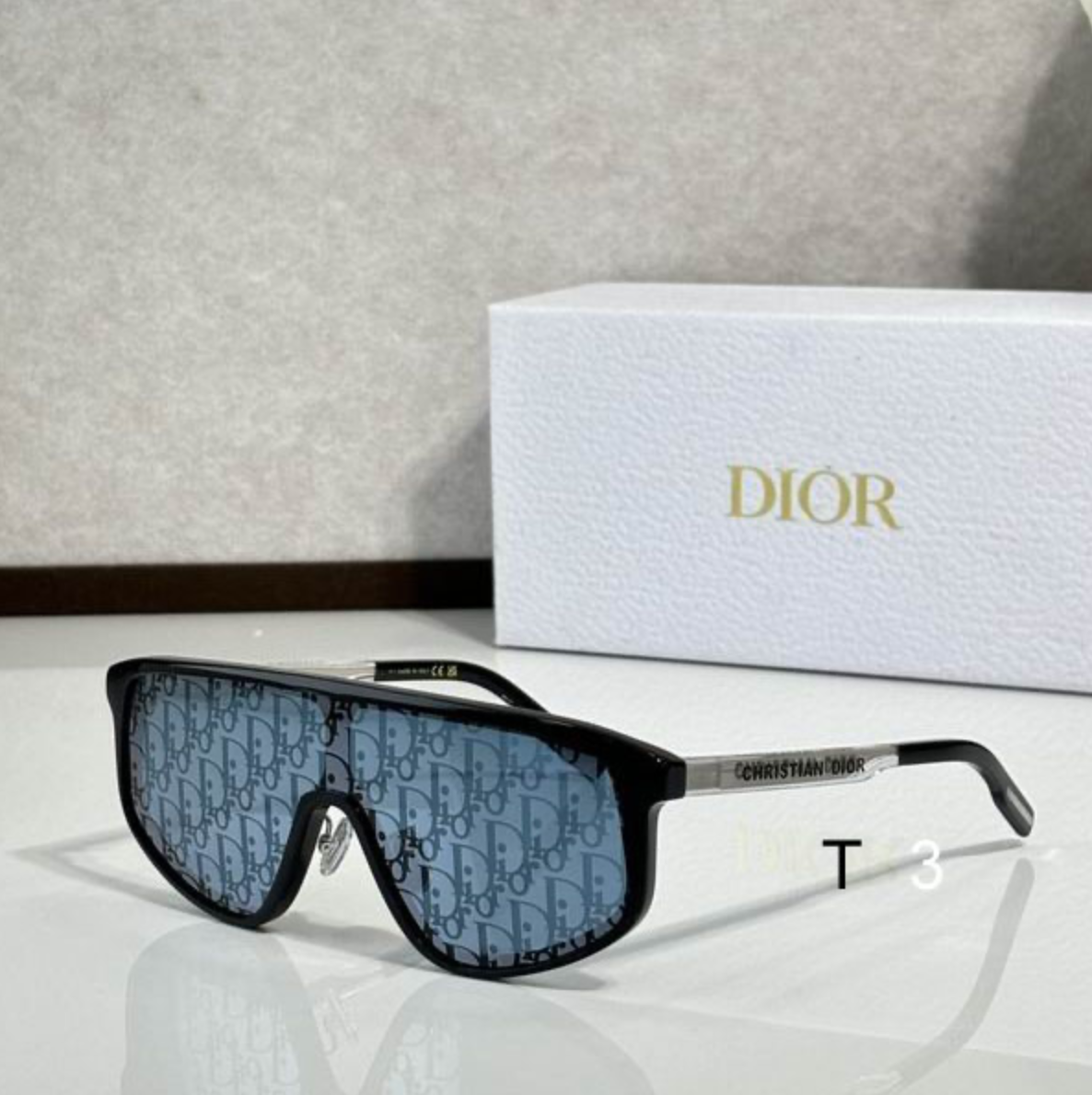 Dr Glasses - Black Shield Visor with Blue Dior Oblique Print Lenses