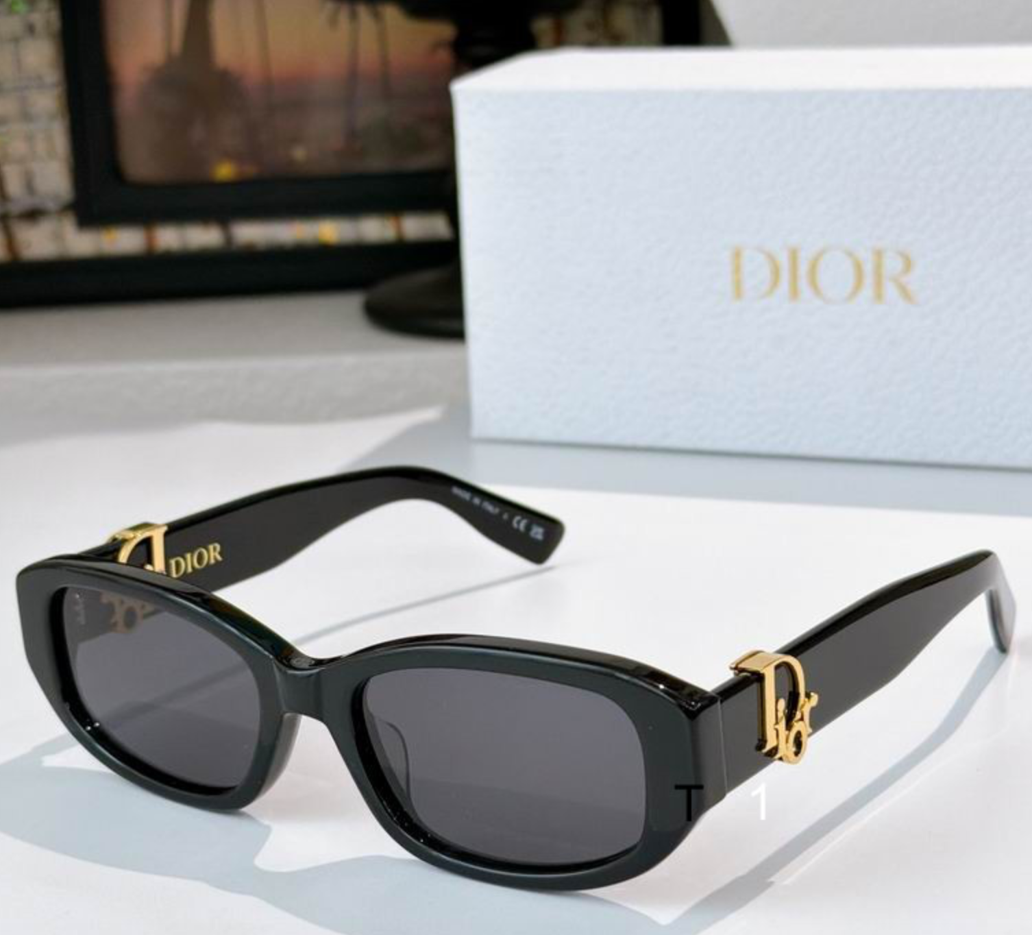 Dr Glasses - Black Rectangular Sunglasses with Gold CD Logo