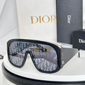 Dr Glasses - Black Oversized Shield with Dark Oblique Monogram Lenses and Gold Accent Textured Temples