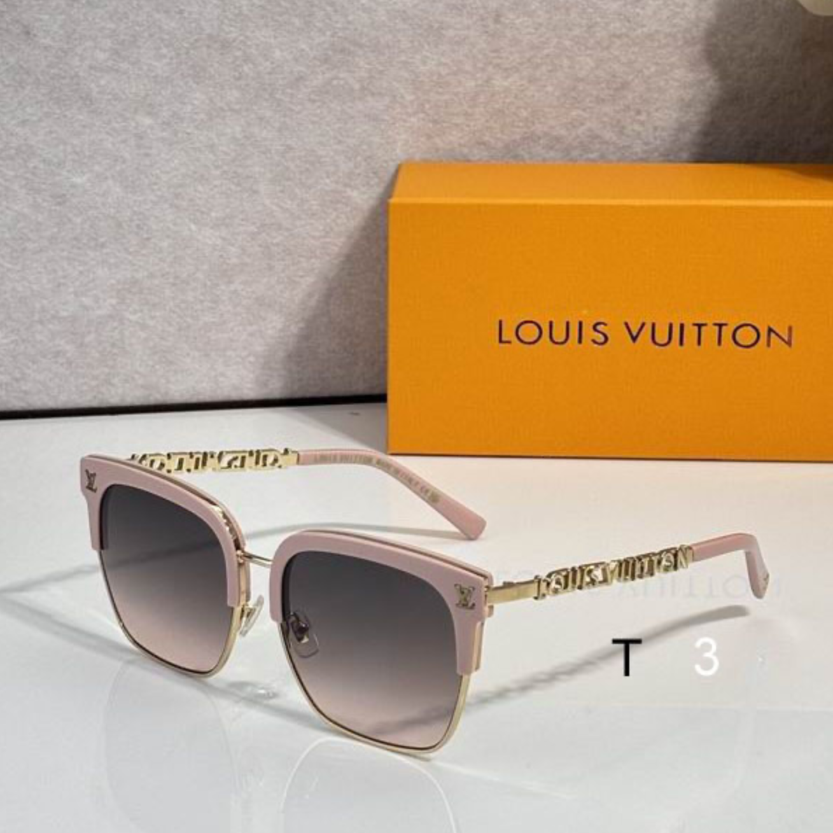 LV Glasses - Pink Gold Browline Half-Rim LOUIS VUITTON Arms Gray Gradient Lenses