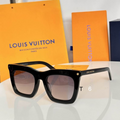 LV Glasses - Black Thick-Frame Square Gradient Gray Pink Lenses Gold Screw