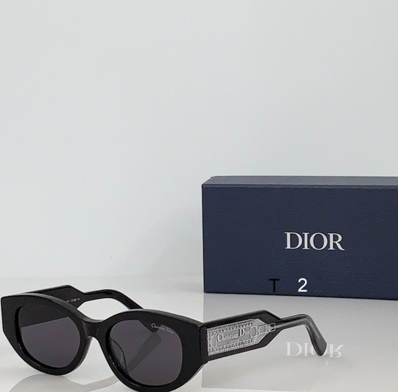 Dr Glasses - Black Bold Oval Cat-Eye with Dark Gray Lenses and Christian Dior Oblique Temple Plate
