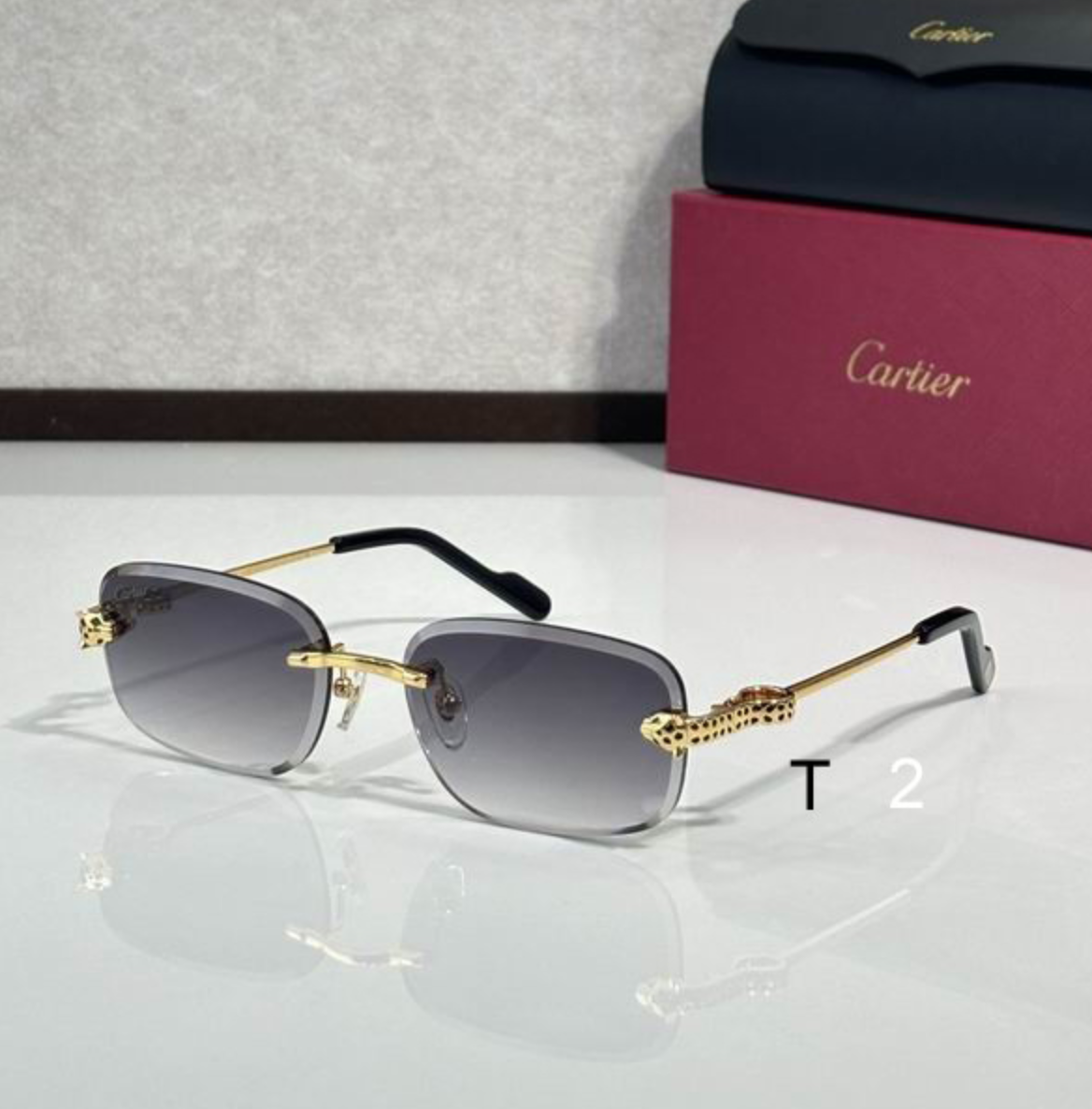 Crtir Glasses - Rimless Rectangular Gray Purple Gradient Gold Panther