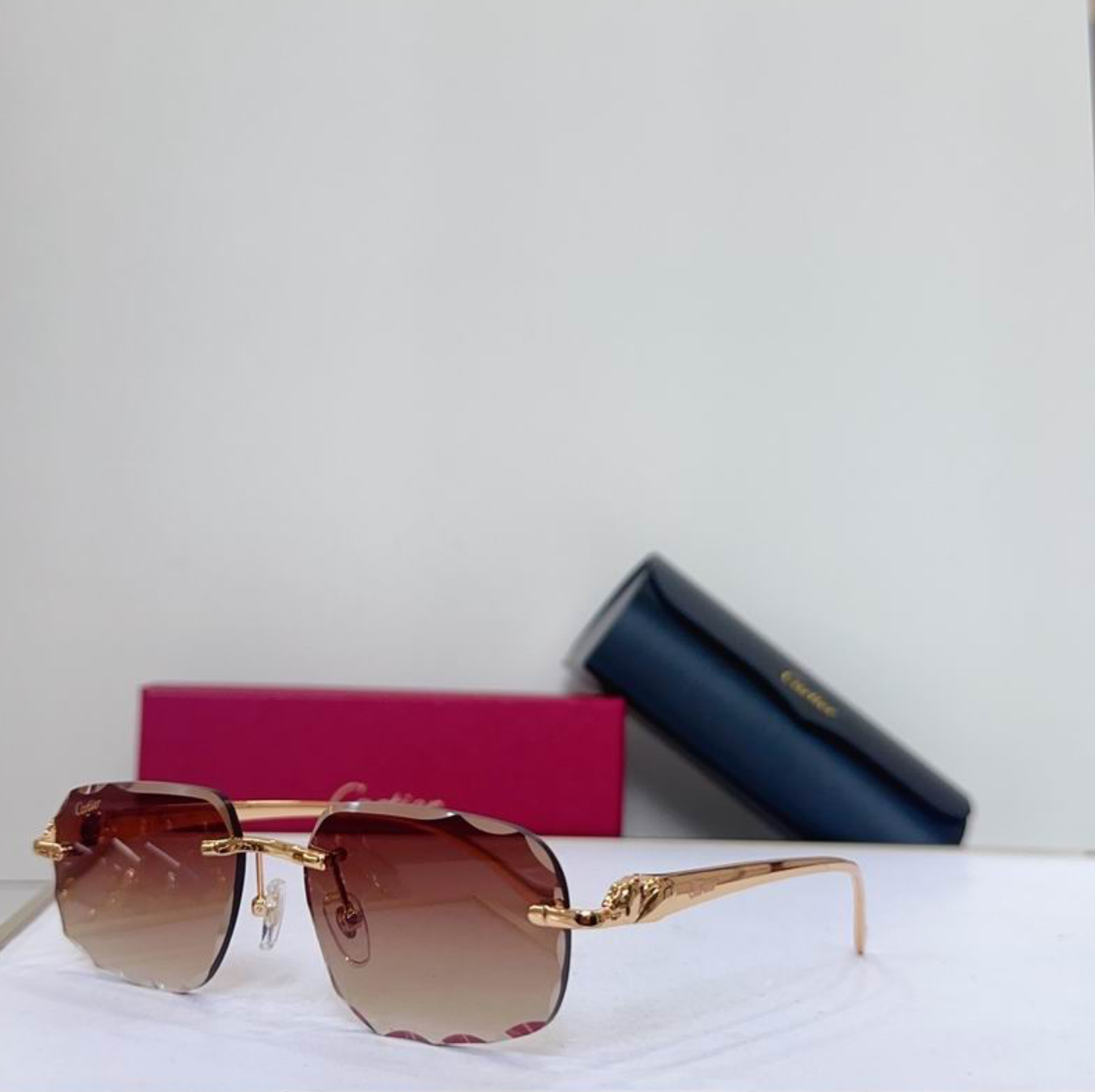 Crtir Glasses - Rimless Square Brown Cognac Gradient Gold Panther