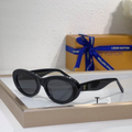 LV Glasses - Black Oval Cat-Eye Gold LV Logo Dark Smoke Lenses