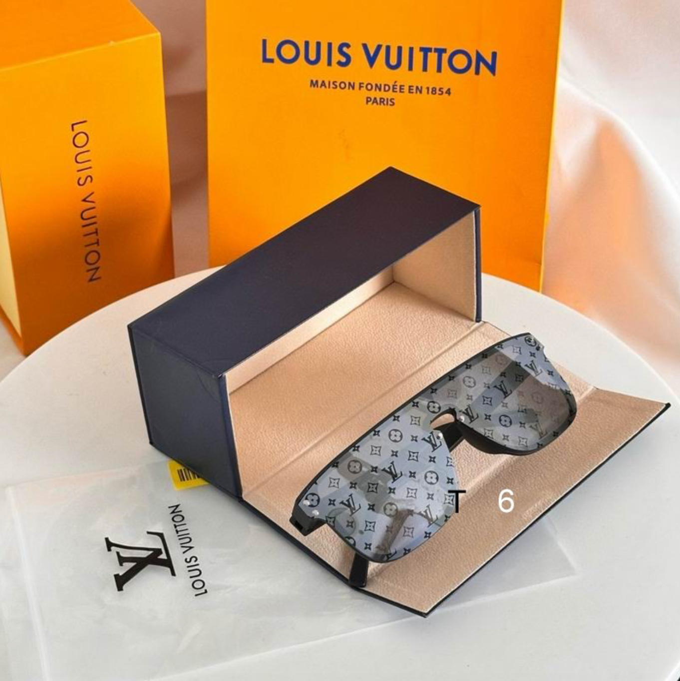 LV Glasses - Dark Gray Shield Visor LV Monogram Silver Mirror Lenses