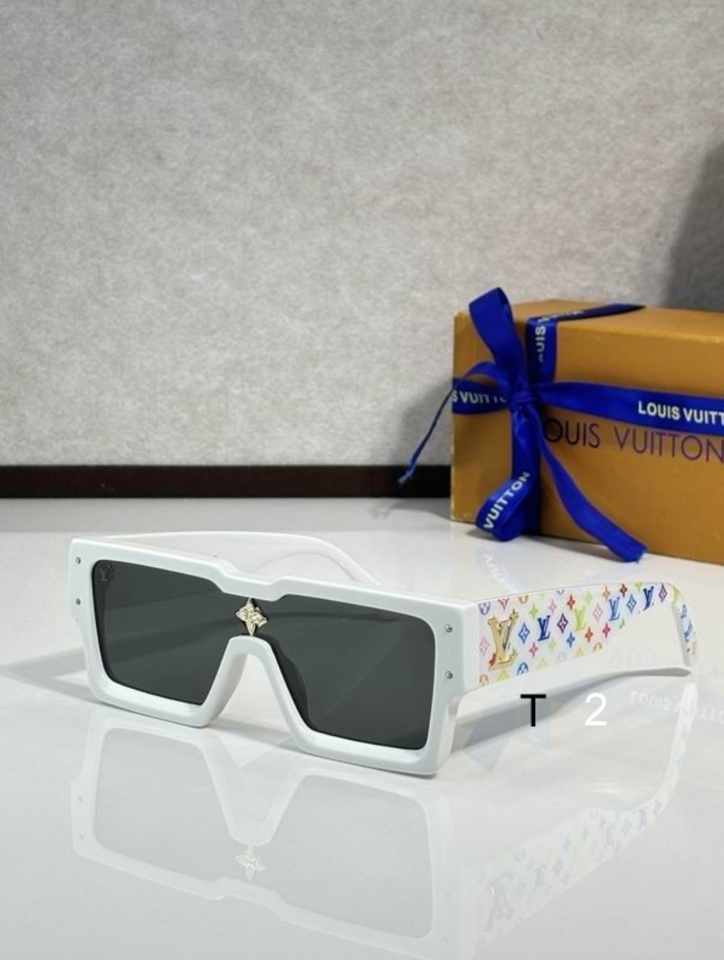 LV Glasses - White Cyclops Shield Multicolor LV Monogram Dark Smoke Lenses