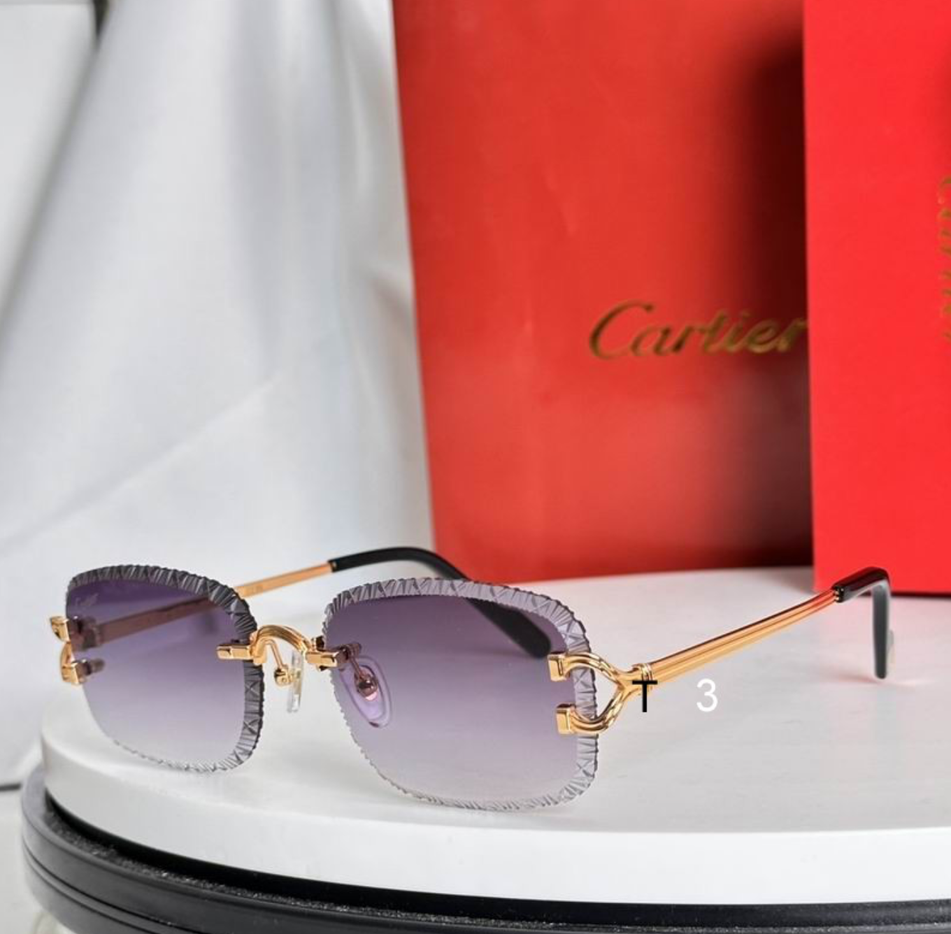 Crtir Glasses - Rimless Octagonal Diamond-Cut Edge Purple Lavender Gradient Gold C Hardware
