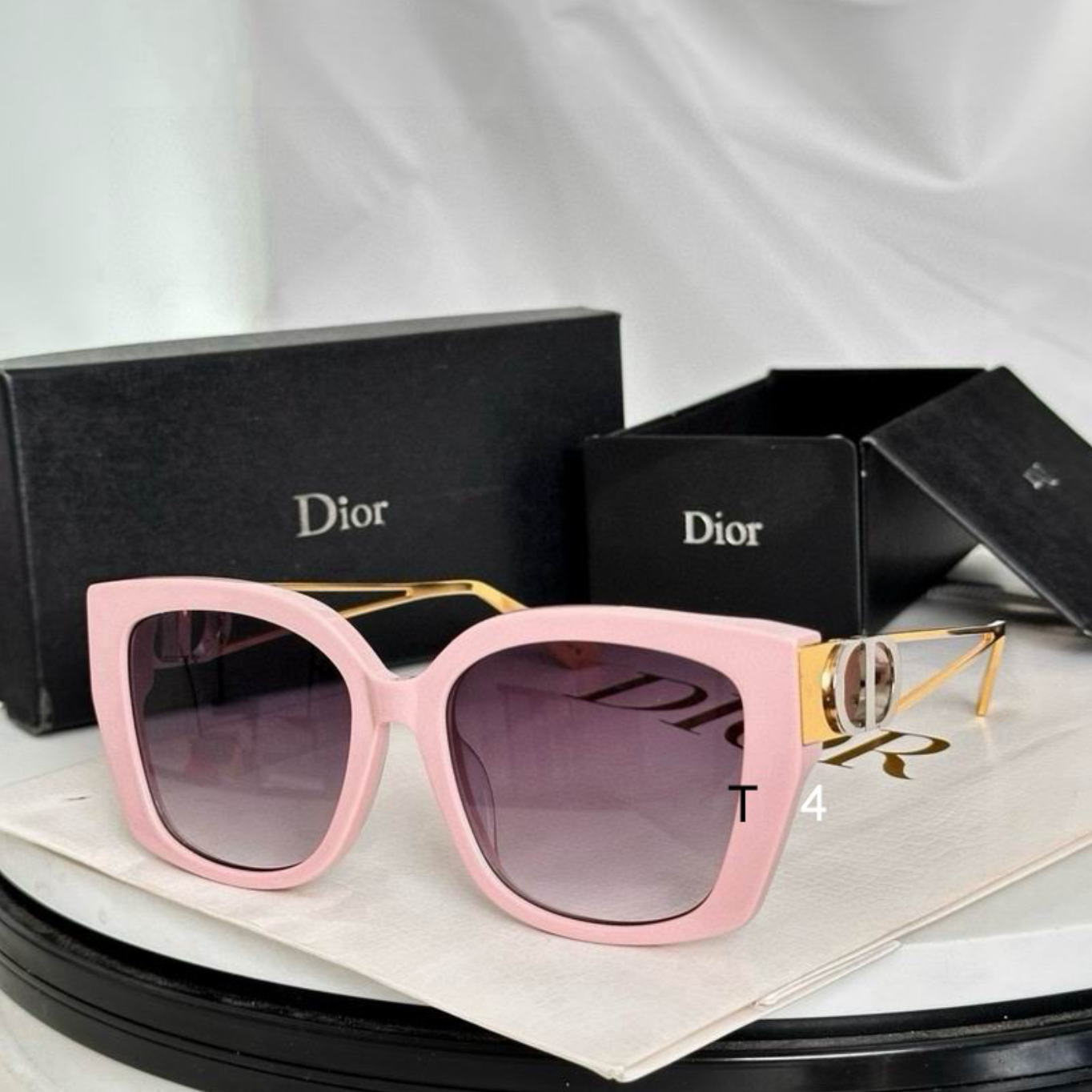 Dr Glasses - Pink Oversized Square with Gradient Purple Lavender Lenses and Gold CD Wire Temples