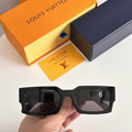 LV Glasses - Black Chunky Square LV Logo Dark Smoke Lenses